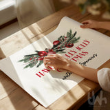 Personalised Holly Jolly Christmas Sign – Custom Family Name Holiday Wall Art – Rustic Christmas Home Decor Print