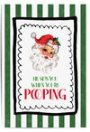 etro Santa funny Christmas bathroom wall art – He sees you when you're pooping print on green stripes”