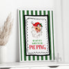 Funny Christmas Bathroom Wall Art – Retro Santa “He Sees You When You’re Pooping” Print | Humorous Holiday Decor | Green Striped Santa Poster