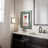 Funny Santa bathroom Christmas décor hanging on wall – green striped print