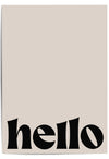 Beige print with 'hello' printed in black text