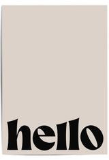 Beige print with 'hello' printed in black text