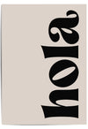 Minimalist “Hola” wall art with bold black font on a beige background