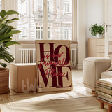 Burgundy printable wall art featuring Home Is Our Favourite Place handwritten quote