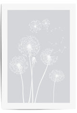 4 dandelion flowers with light grey background grey wall art