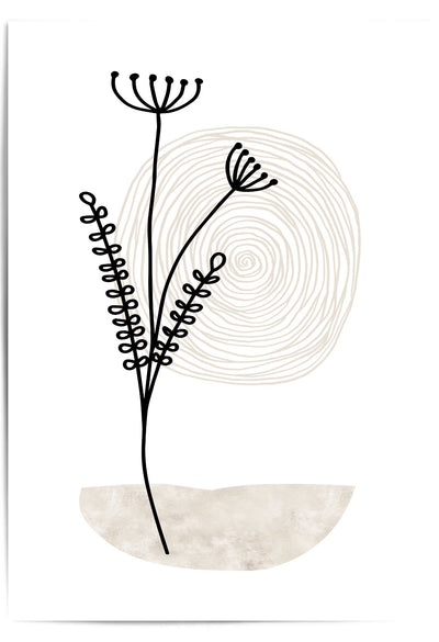 Minimalist botanical wall art print featuring black line art plant on a soft beige background – neutral modern décor