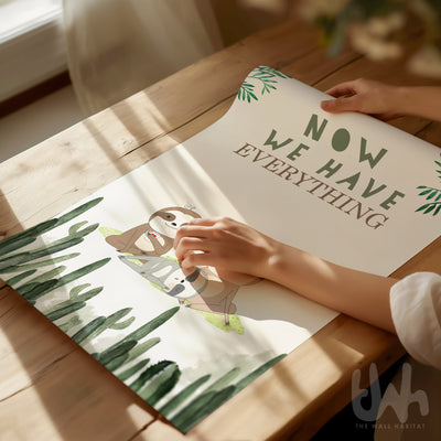 Sloth Family Nursery Wall Art Set – ‘First We Had Each Other’ | Cute Jungle Baby Room Poster Trio