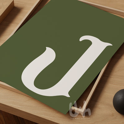 Personalized Initial Wall Art – Olive Green Monogram Print | Custom Letter Poster for Modern Home Décor