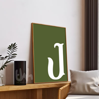 Personalized Initial Wall Art – Olive Green Monogram Print | Custom Letter Poster for Modern Home Décor