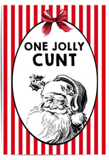 Vintage-style Santa Claus illustration with text on a red and white striped background