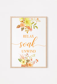 orange and yellow floral prints relax soak unwind