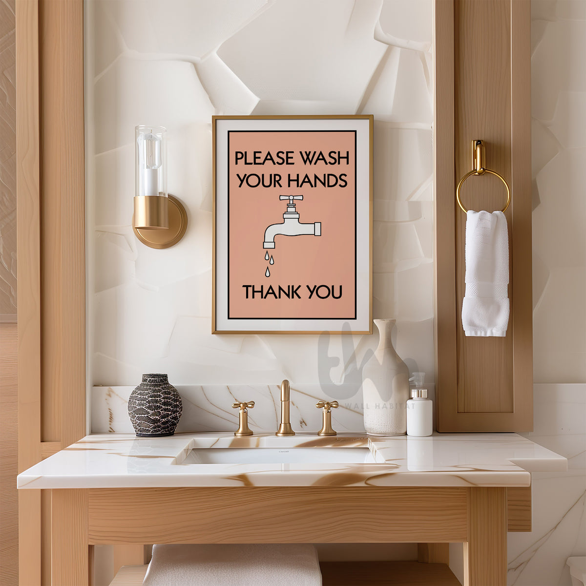 Stylish hand washing sign wall art