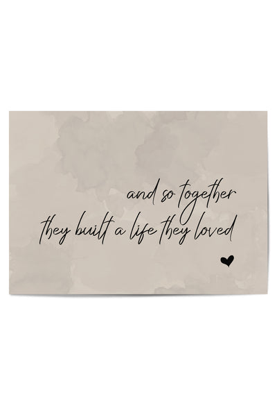 Flat lay of the unframed wall print with romantic message on neutral tones