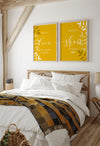 yellow bed head wall art 