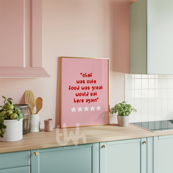 Modern pink typography kitchen decor