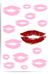 Pink lips wall art print with minimalist lipstick illustration and red accent on white background
