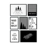 Black and white buffalo check Christmas wall art featuring Santa sleigh, Christmas tree, candy canes and festive quote prints