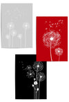 set of 3 red grey and black dandelion art