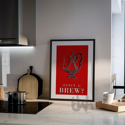 Fancy a Brew Red and Black Kitchen Wall Art Decor