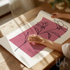 rose pink line art botanical poster