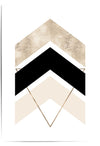Geometric design with chevron patterns in black, gold, and beige on a white background
