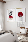 red and black mid century prints