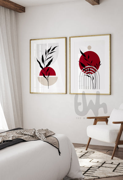 red and black mid century prints