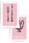 set of 2 let's eat pink kitchen print