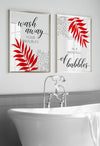 set of 2 black and red bathroom decor