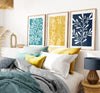 navy blue teal yellow bedroom wall art