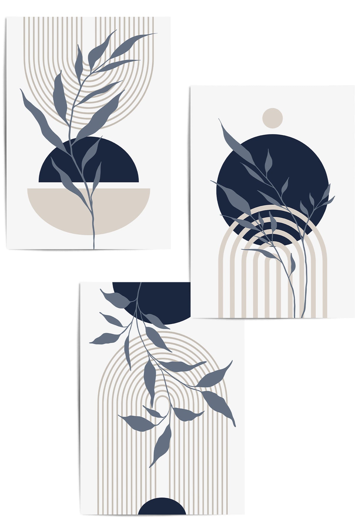 Set of 3 Navy Blue and Beige Wall Art Prints The Wall Habitat
