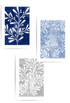 set of 3 blue and grey botanical leaf prints