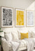 set of 3 yellow and grey living room decor