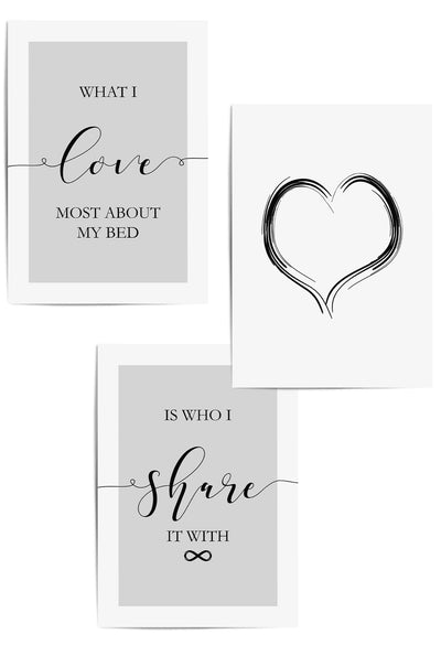 set of 3 grey bedroom prints with quote