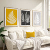 set of 3 yellow and grey mustard fern prints