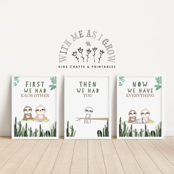 Sloth Nursery Printable Wall Art Set of 3 | Jungle Nursery Prints | Neutral Nursery Decor | Digital Download
