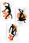 3 black and orange wall art with matisse cut-out shapes