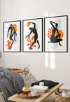 set of 3 black and orange wall prints for bedroom