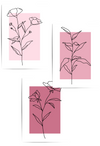 set of 3 pink floral line art prints