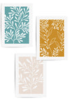 set of 3 teal mustard and beige prints