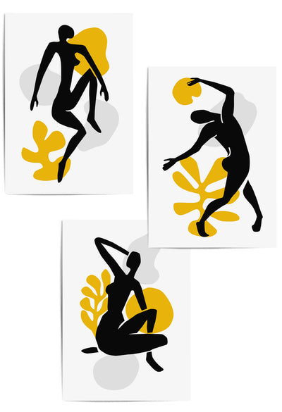 set of 3 mustard matisse print set