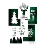 Six green buffalo plaid Christmas digital prints featuring Christmas quotes, reindeer, tree and snowflake designs