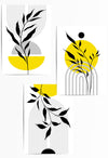 set of 3 yellow and grey mid century art