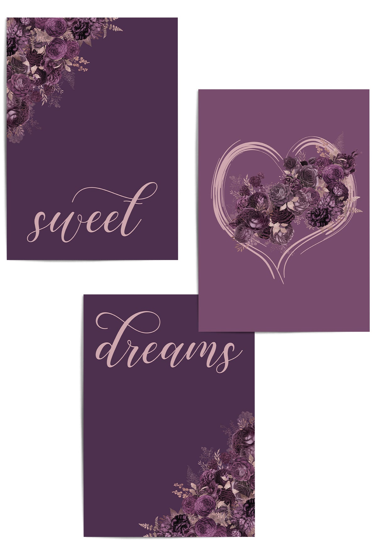 3pc sweet dream purple bedroom prints