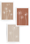 3pc dandelion earth tone prints