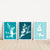 set of 3 teal and turquoise botanical prints