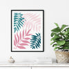 pink teal leaf prints