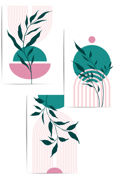 teal and pink mid century art