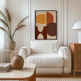 Earth tone geometric wall art displayed in modern neutral living room