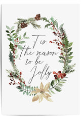 ’Tis the Season to Be Jolly Christmas wall art print watercolor wreath design